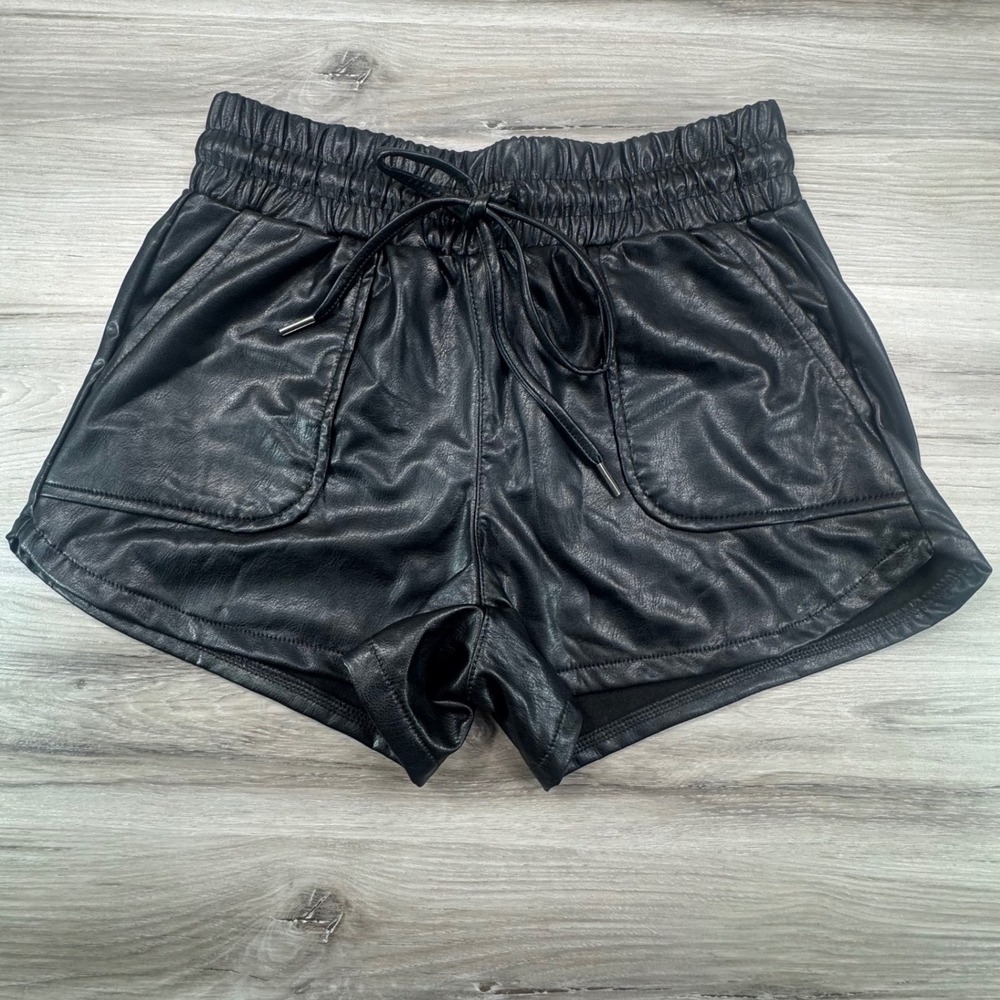 Sincerely Jules Black Faux Leather High Waisted Drawstring Shorts XS Aesthetic